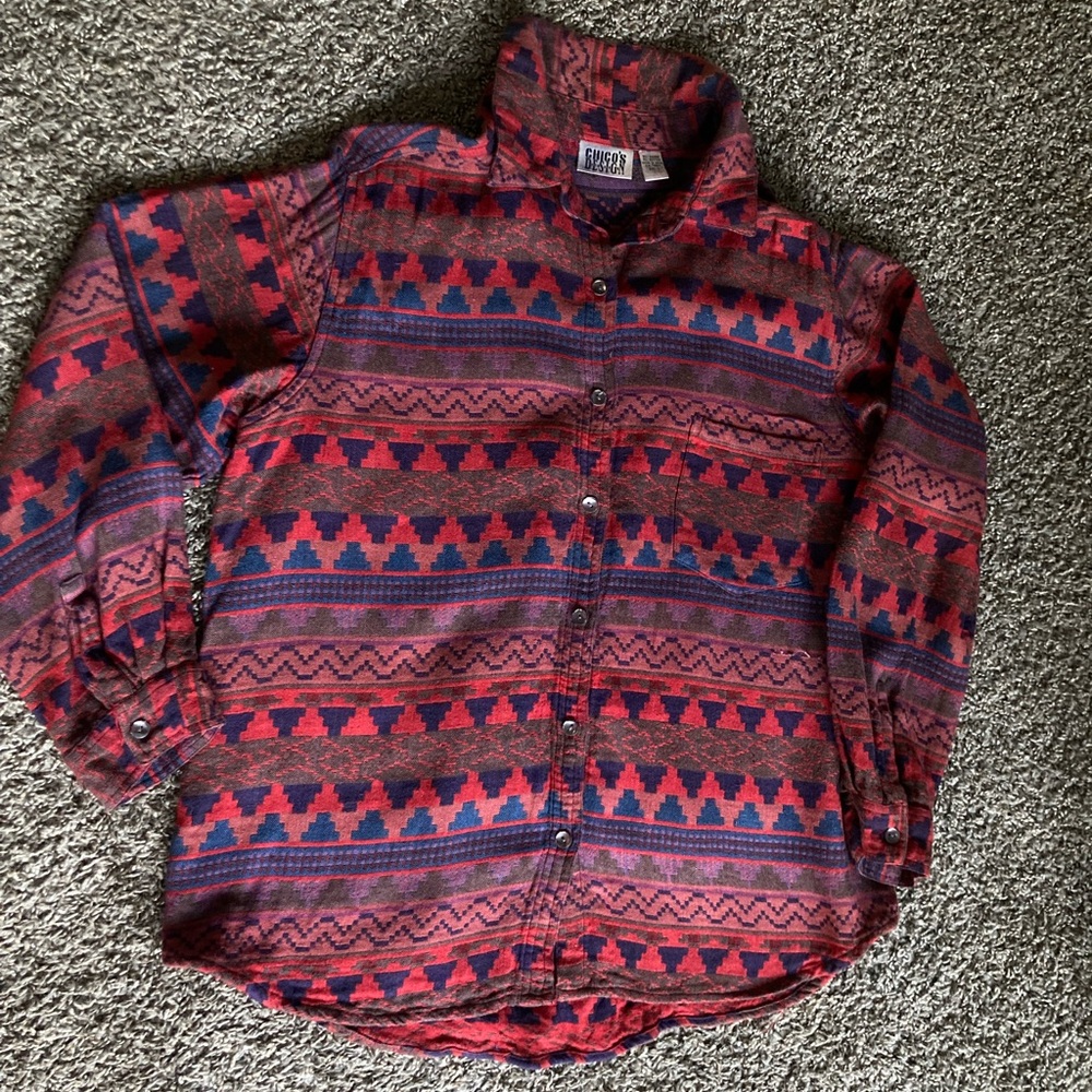 Chico's Red and Blue Button Down Shirt